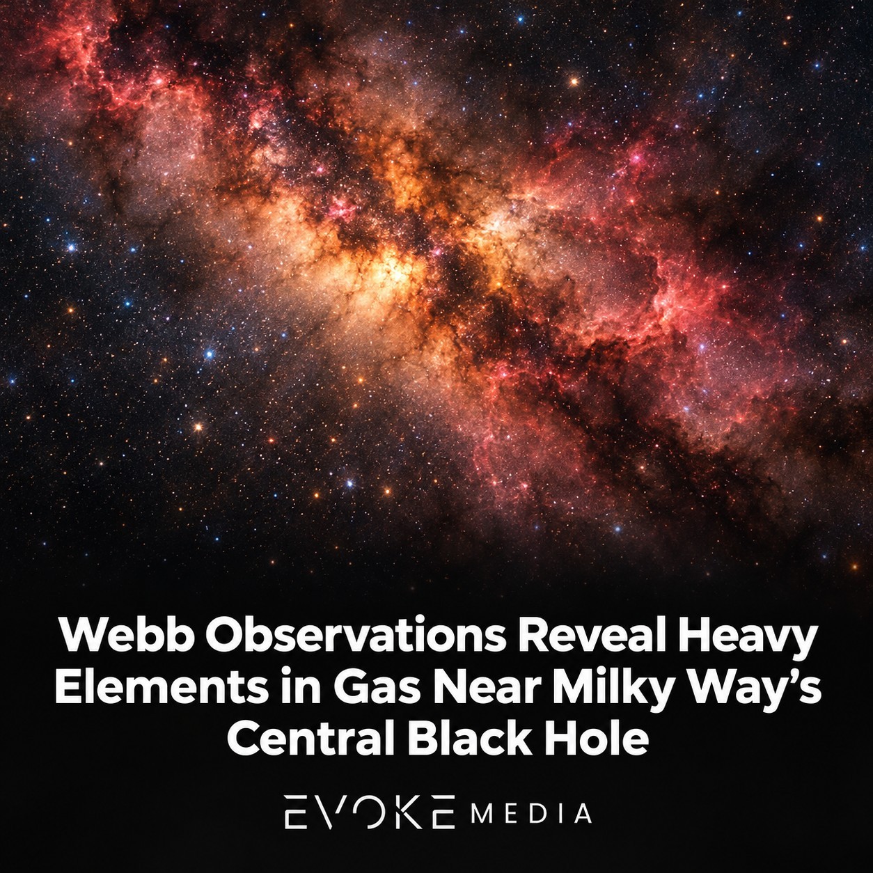 Illustration of glowing amber and reddish gas clouds among stars against dark space.