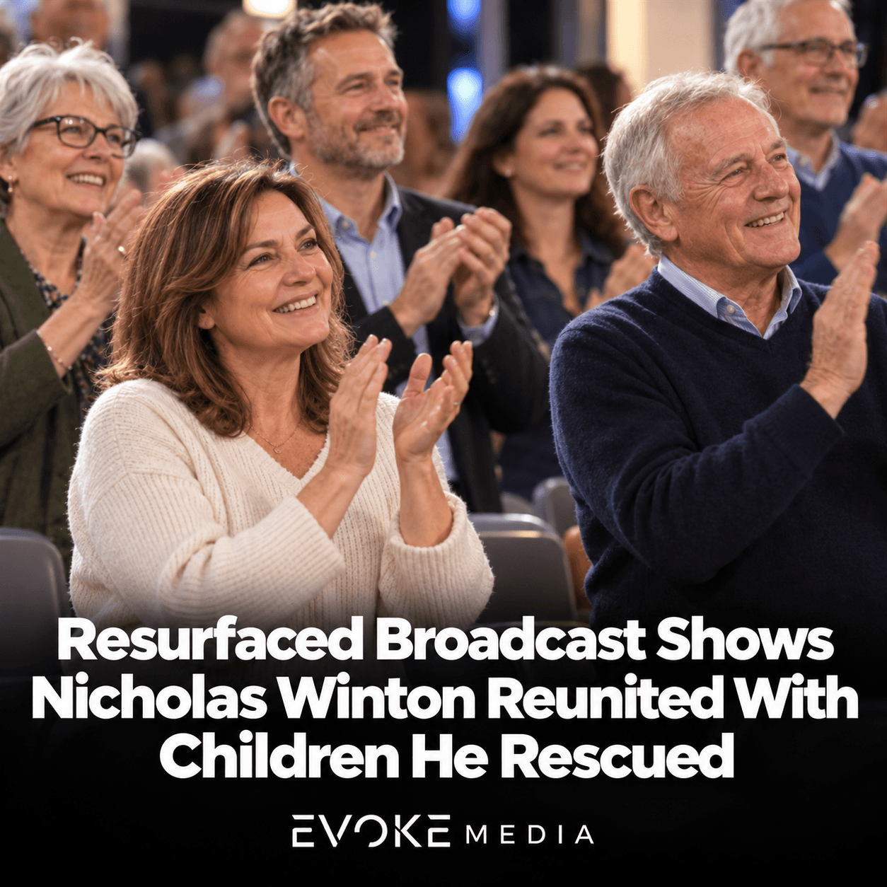 Illustration of adults standing and applauding in a television studio audience.