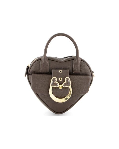 The Baroque Brown Heart Mini Bag: a heart-shaped dark brown leather bag with two top handles and a gold-tone heart buckle.