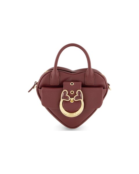 The Baroque Red Heart Mini Bag: a heart-shaped burgundy leather bag with two top handles and a gold-tone heart buckle.