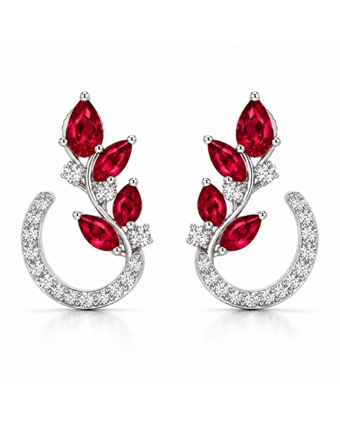 A pair of vine-inspired earrings with leaf-shaped stones and sweeping curves.